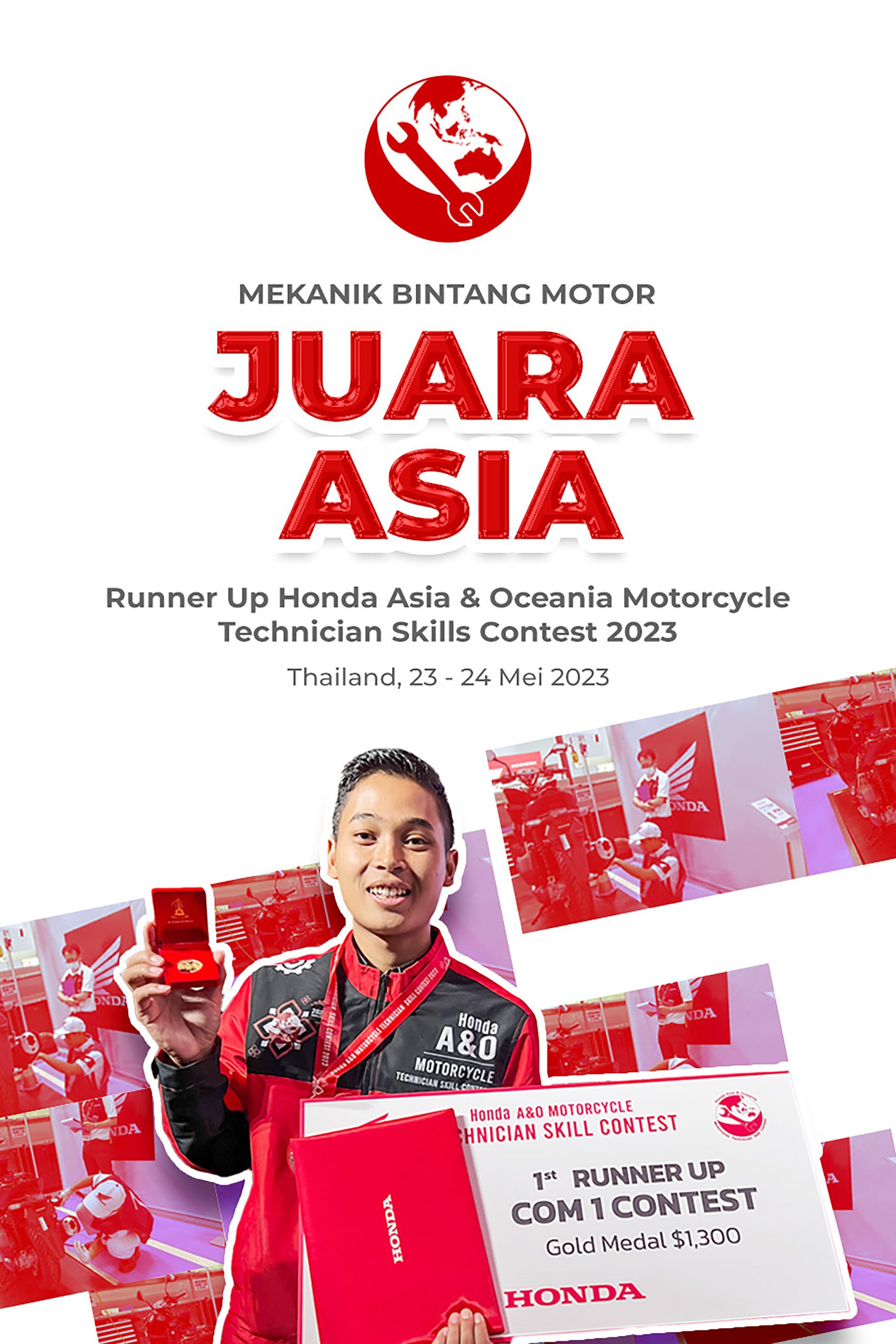 Juara Asia 2023 Honda Motor Technical Skill Contest Masngudin Mekanik Honda Bintang Motor