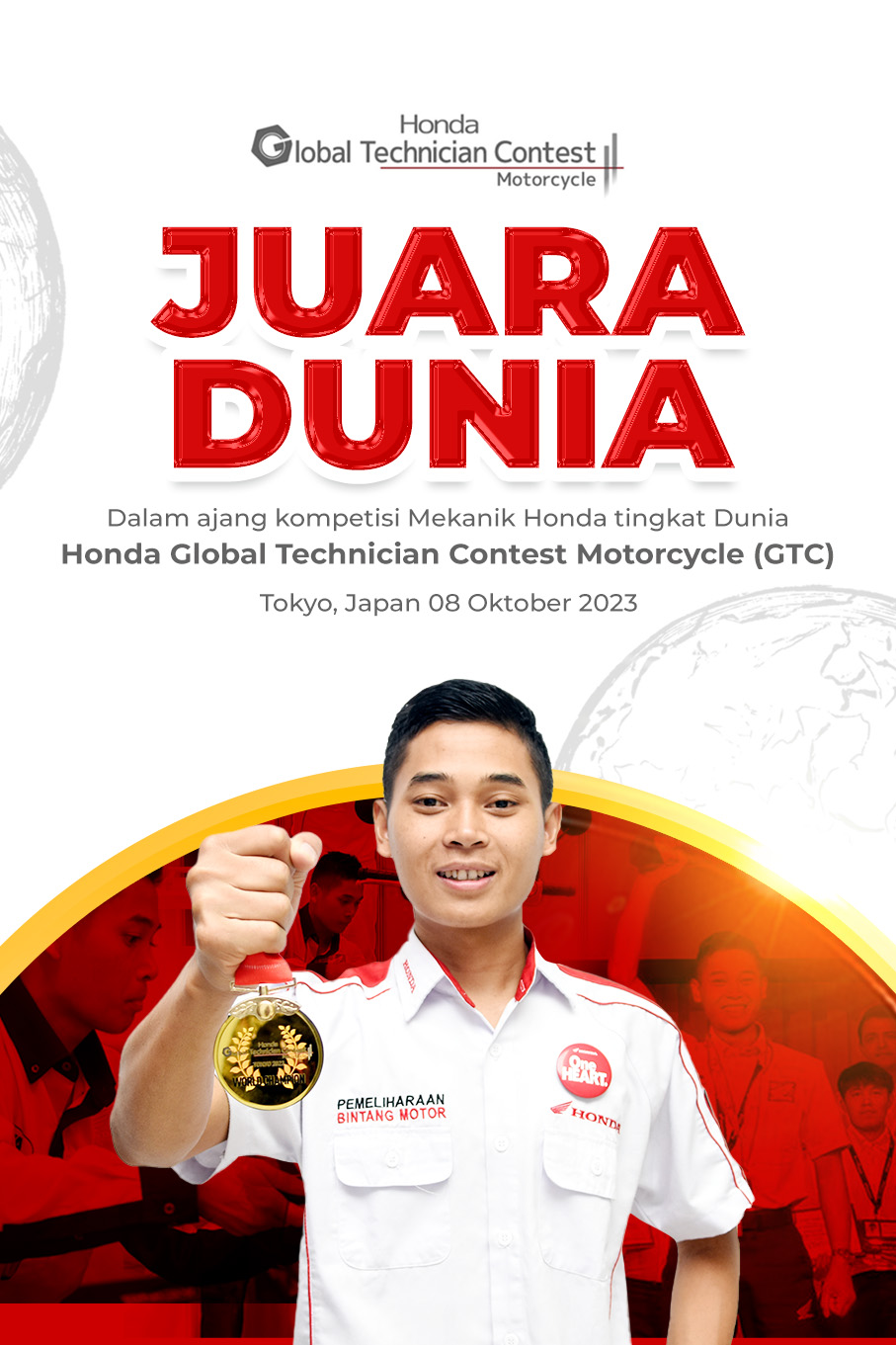 Juara Dunia Kategori Mekanik di Global Honda Technical Skill Contest 2023 Masngudin Mekanik Honda Bintang Motor