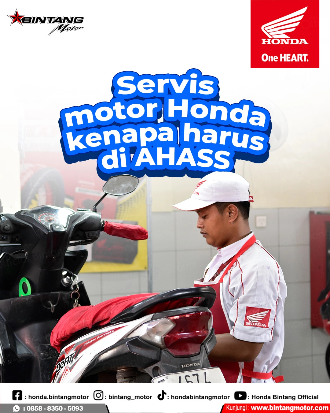 Servis motor Honda di bengkel resmi AHASS Bintang Motor oleh teknisi bersertifikat