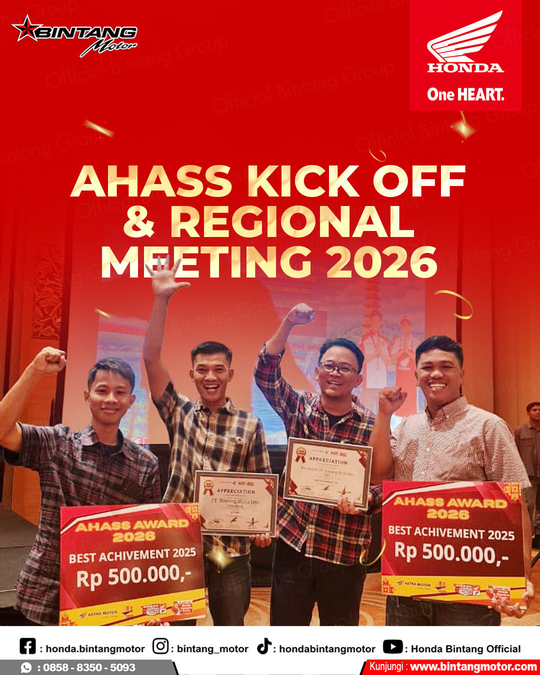 Tim Bintang Motor menerima penghargaan pada AHASS Kick Off and Regional Meeting 2026