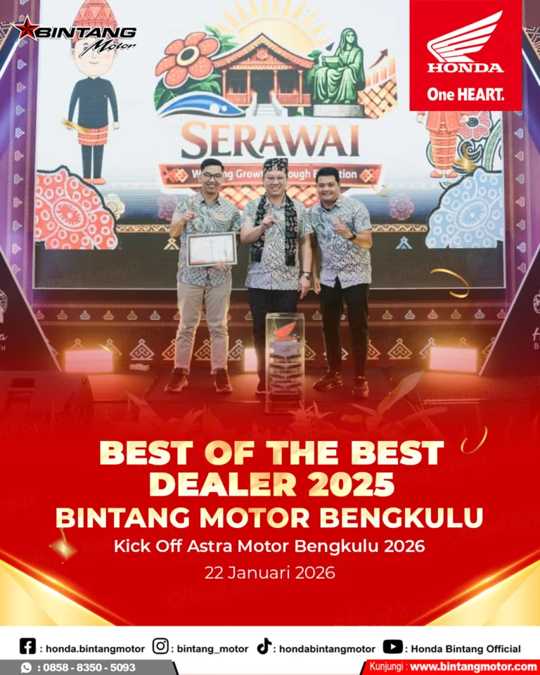 Tim Bintang Motor Bengkulu menerima penghargaan Best Of The Best Dealer 2025 dari Honda